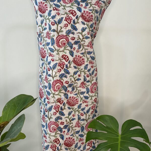 Pre-order hand block printed cotton white base and pink floral 121