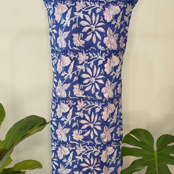 Pre-order hand block printed cotton blue base and pink floral 119