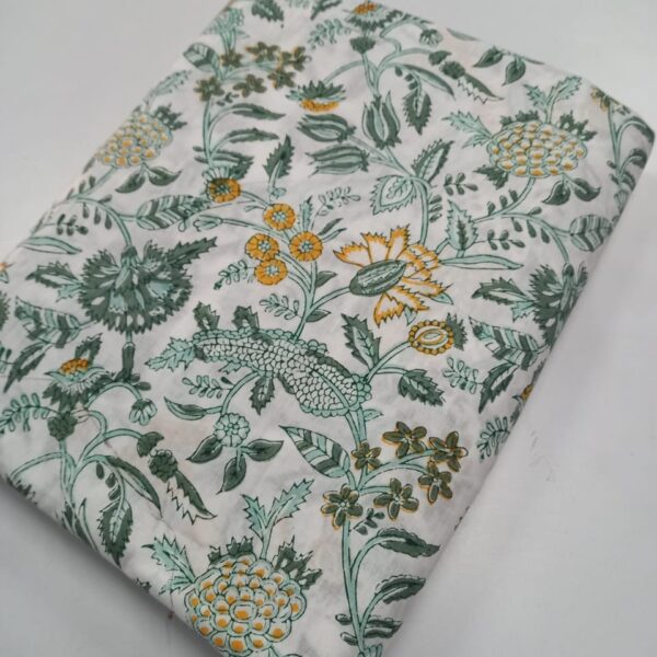 Pre-order hand block printed cotton 099 white base and green floral