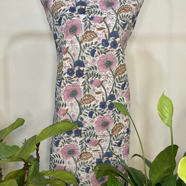 Pre-order hand block printed cotton white base and pink floral 159