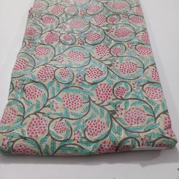 Pre-order hand block printed cotton green base and pink floral 169