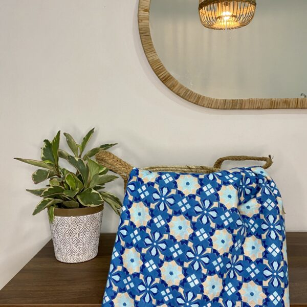 Pre-order hand block printed cotton blue & peach ottoman pattern 075