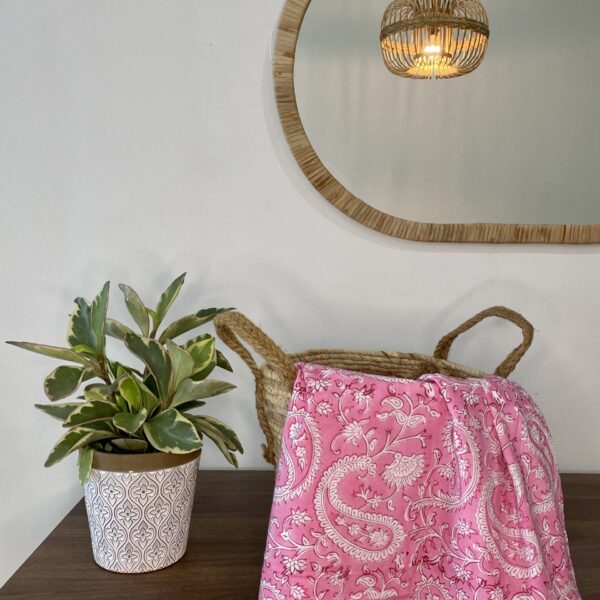 Pre-order hand block printed cotton pink & white floral 080