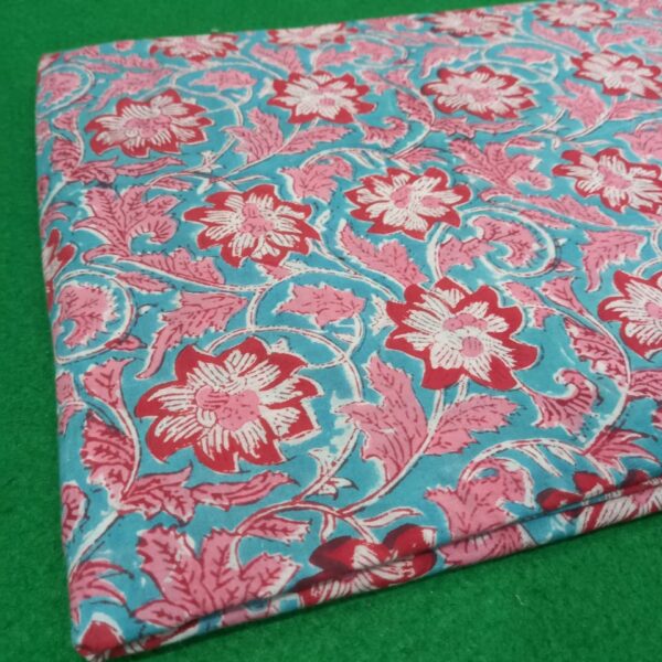 Pre-order hand block printed cotton blue base and pink floral 197