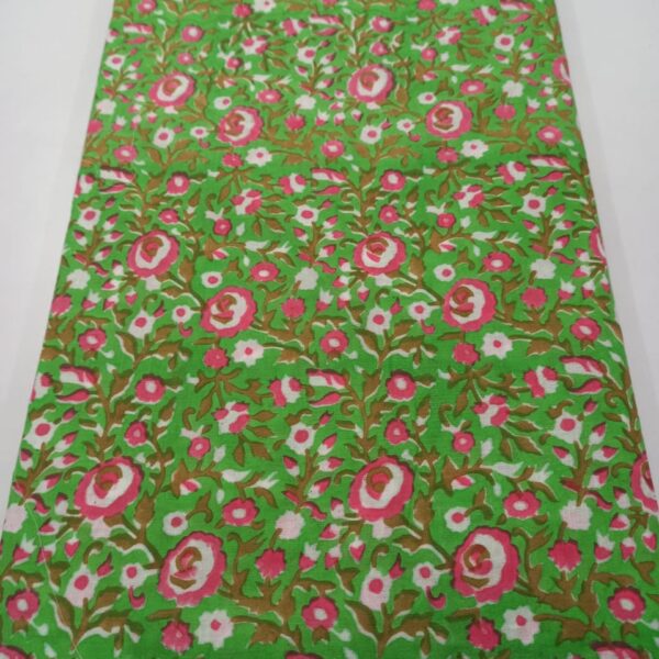Pre-order hand block printed cotton green base and pink floral 162