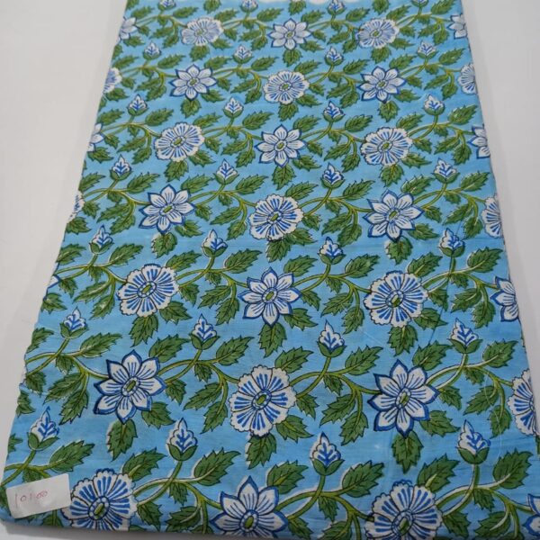 Pre-order hand block printed cotton blue based and grey floral 170