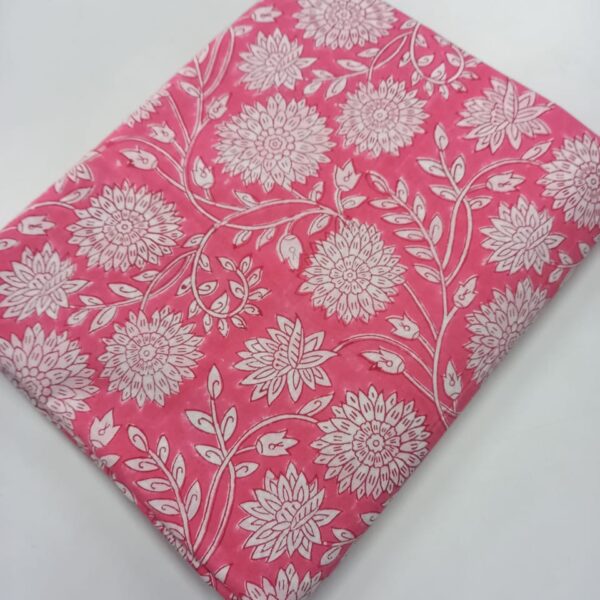 Pre-order hand block printed cotton pink base and white floral 097