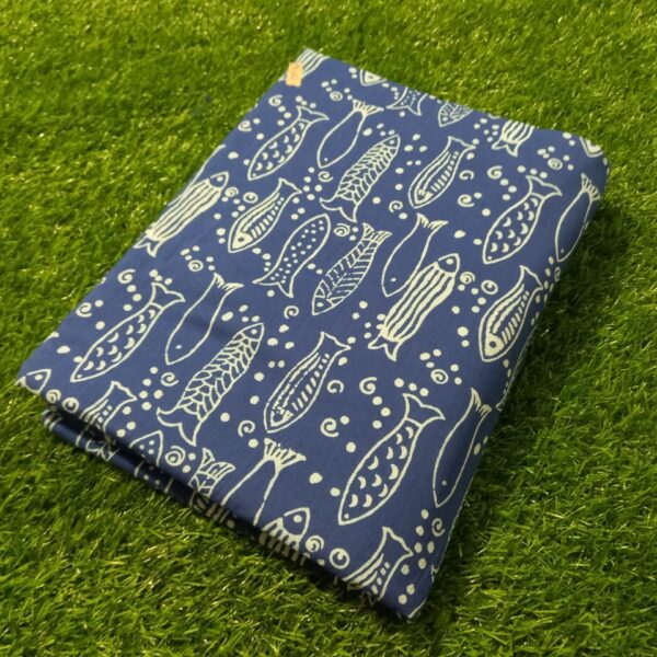 Pre-order hand block printed cotton blue fish prints 228