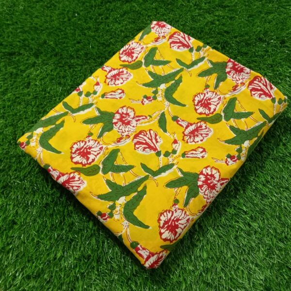 Pre-order hand block printed cotton yellow base and pink floral 225