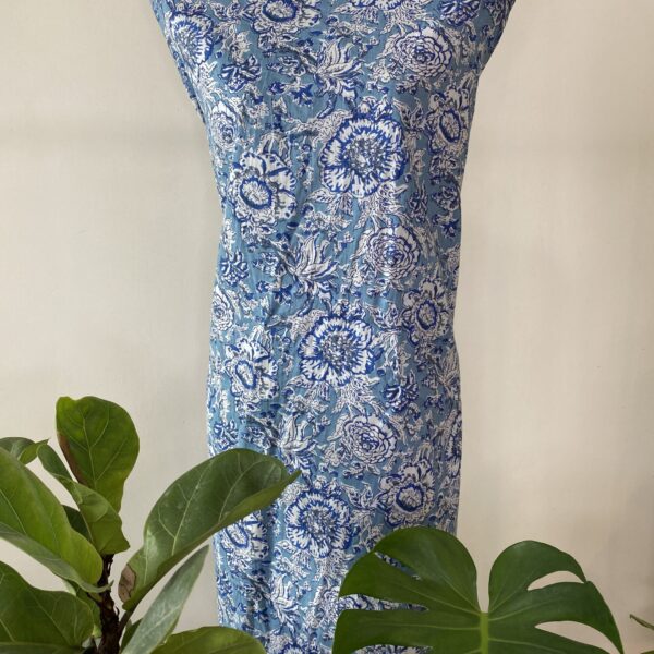 Pre-order hand block printed cotton blue base and grey floral 133