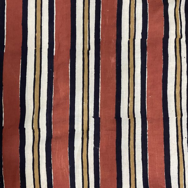 Pre-order hand block printed cotton kalamkari maroon brick and black stripes 201