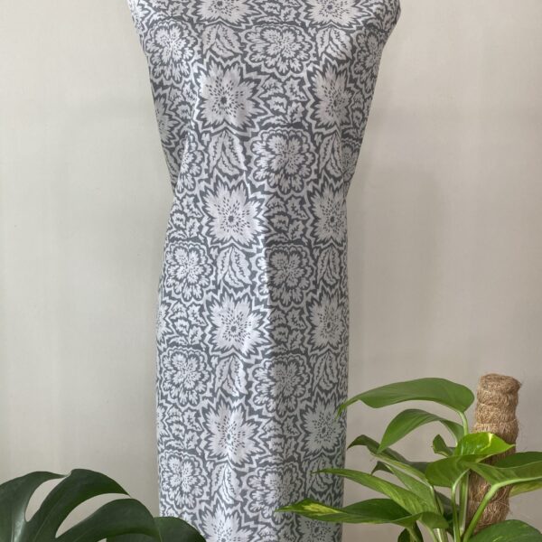Pre-order hand block printed cotton grey and white abstract 177