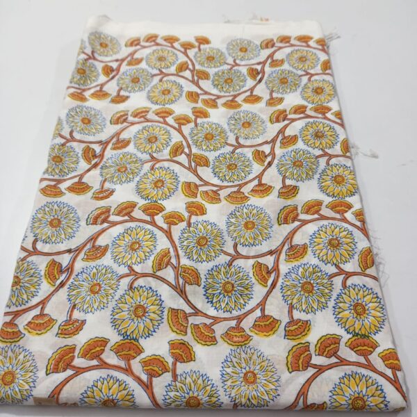 Pre-order hand block printed cotton white base and brown flroral 166
