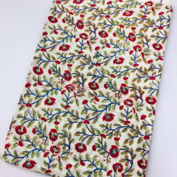 Pre-order hand block printed cotton white based and red floral 175