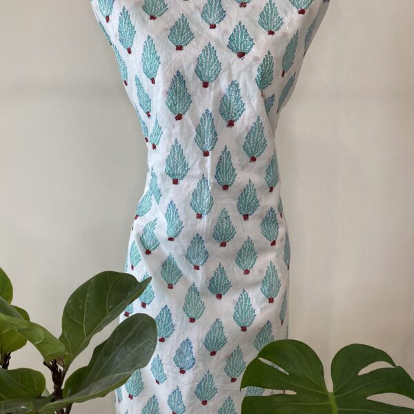 Pre-order hand block printed cotton white base and green motif 130