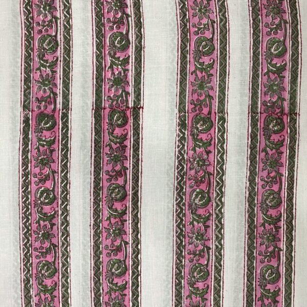 Pre-order hand block printed cotton white base and pink stripes 245