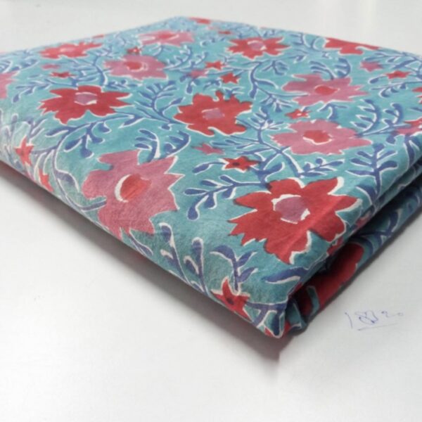 Pre-order hand block printed cotton turquoise base and pink floral 150