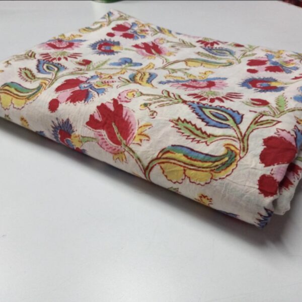Pre-order hand block printed cotton white based and red floral 147