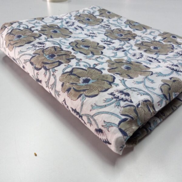 Pre-order hand block printed cotton white base and grey floral 145