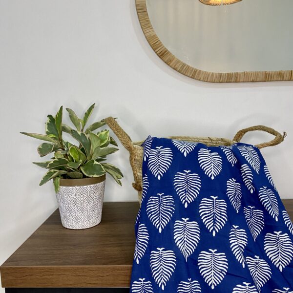 Pre-order hand block printed cotton blue & white leaf 078