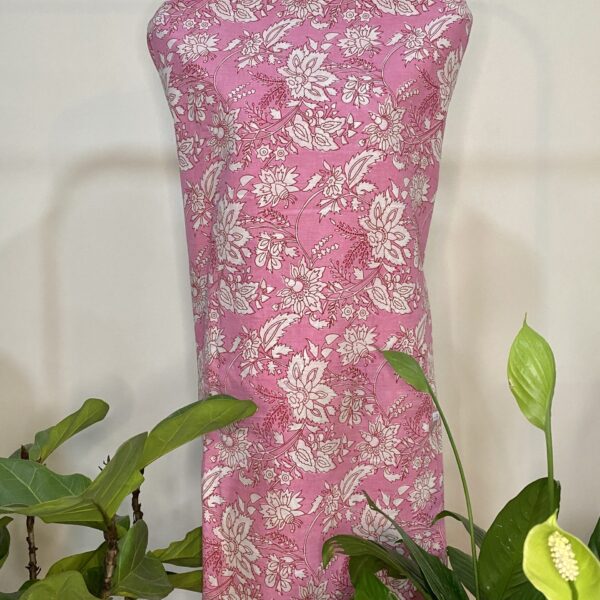 Pre-order hand block printed cotton pink and white floral 155