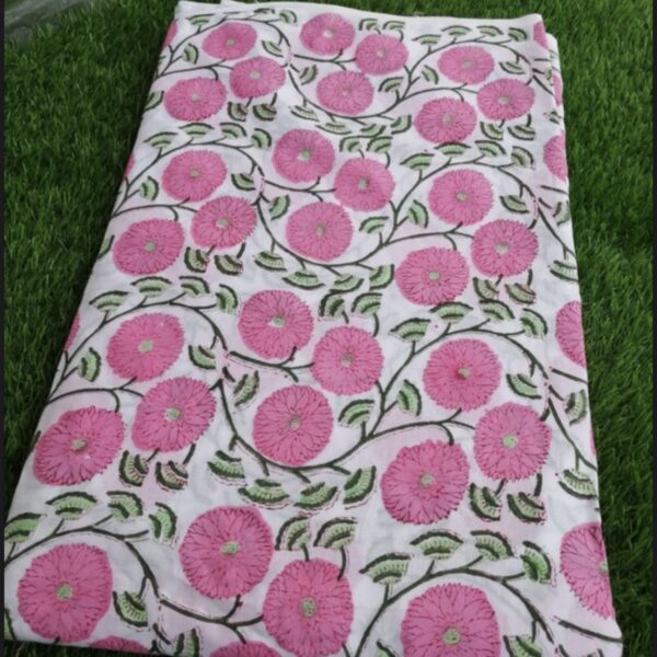 Pre-order hand block printed cotton white base and pink floral 153