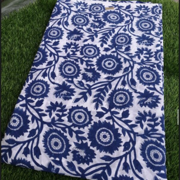 Pre-order hand block printed cotton white base and blue flroal 151
