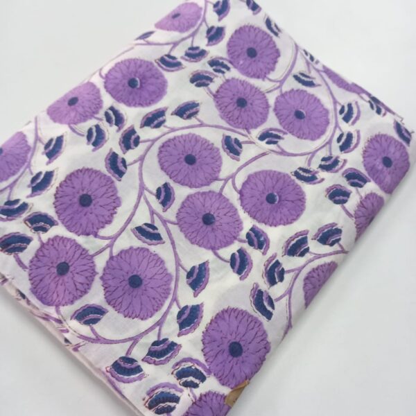 Pre-order hand block printed cotton white base and purple floral 093