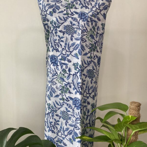 Pre-order hand block printed cotton white based and blue floral 176