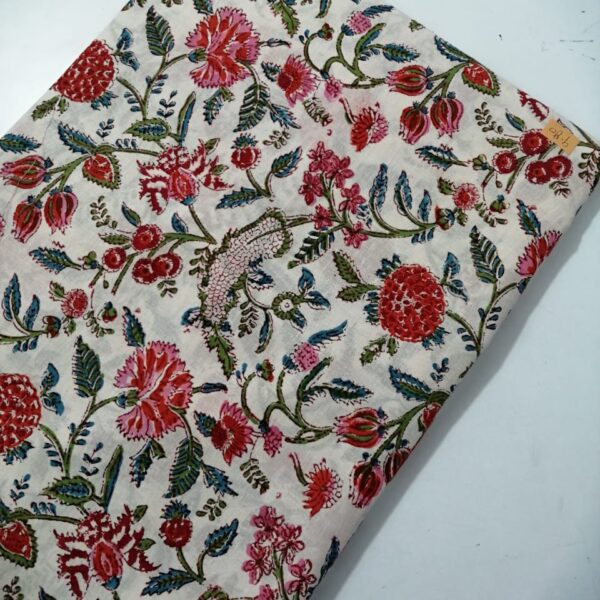 Pre-order hand block printed cotton white base and red floral 221