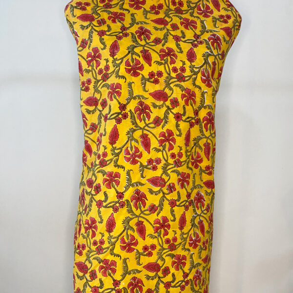 Pre-order hand block printed cotton yellow base and red floral 117