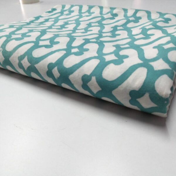 Pre-order hand block printed cotton white base and turquoise pattern 148