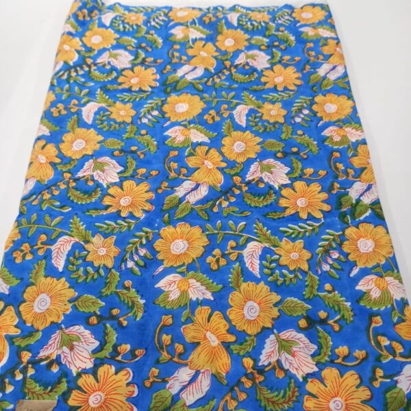 Pre-order hand block printed cotton blue base and yellow floral 167