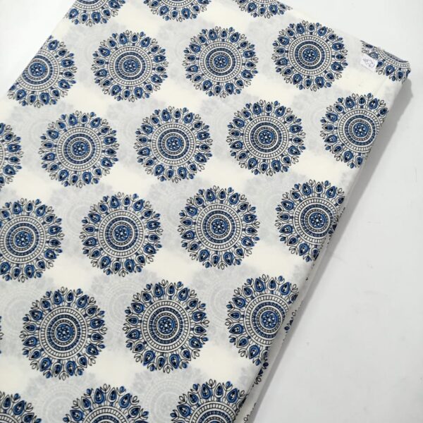 Pre-order hand block printed cotton white base and round motif 220