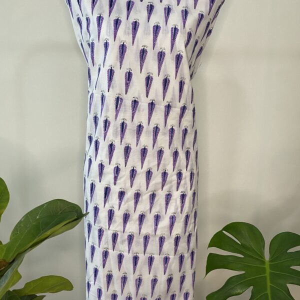 Pre-order hand block printed cotton white base and purple motif 118
