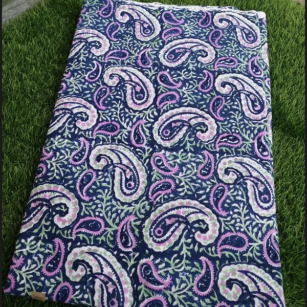 Pre-order hand block printed cotton blue base and paisley 136