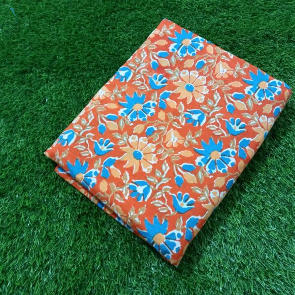 Pre-order hand block printed cotton orange base and blue floral 222