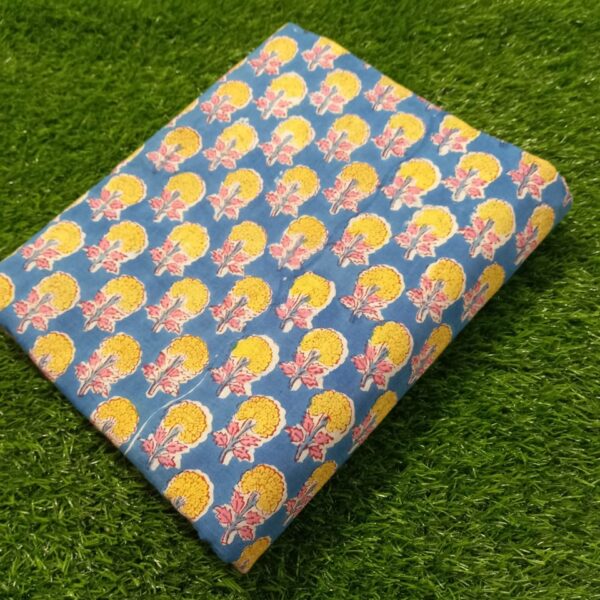 Pre-order hand block printed cotton blue and yellow floral pattern 227