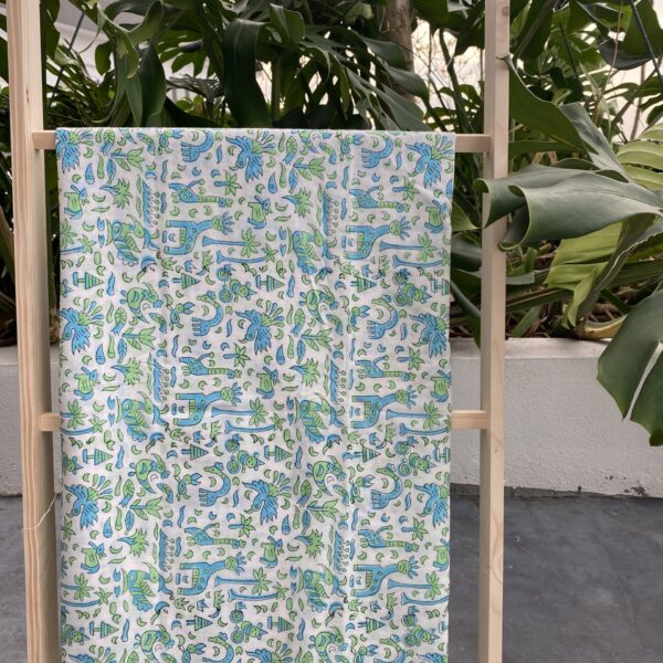 Pre-order hand block printed cotton white base and animal prints 105