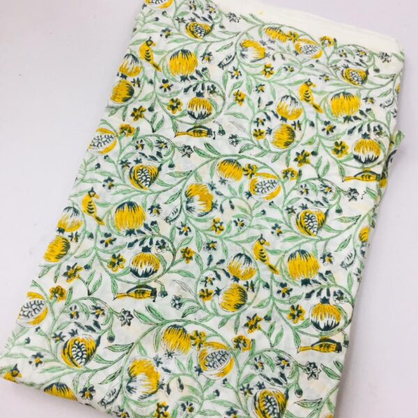 Pre-order hand block printed cotton white base and yellow floral 174
