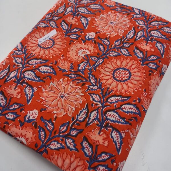 Pre-order hand block printed cotton orange floral 100