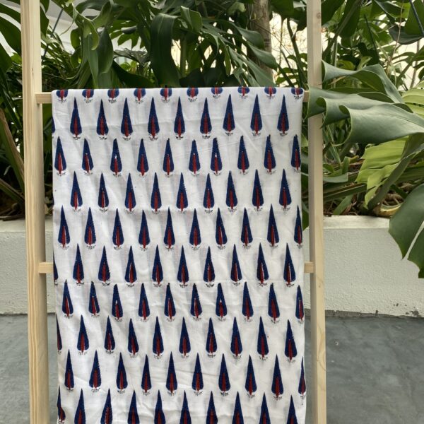 Pre-order hand block printed cotton white base and blue motif 107