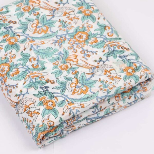 Pre-order hand block printed cotton white base and green floral 127