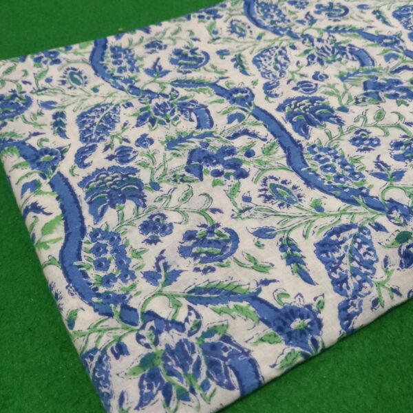 Pre-order hand block printed cotton white base and blue floral 198