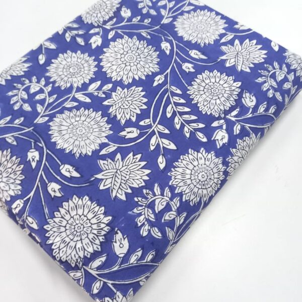 Pre-order hand block printed cotton blue base and white floral 091