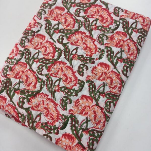 Pre-order hand block printed cotton white based and red floral 094