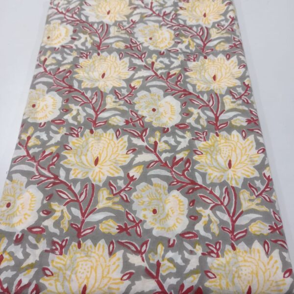 Pre-order hand block printed cotton grey base and yellow floral 168