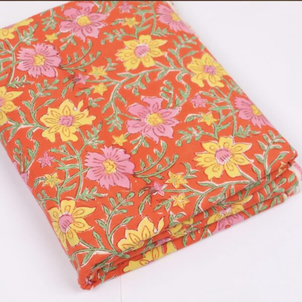 Pre-order hand block printed cotton orange base and yellow floral 126
