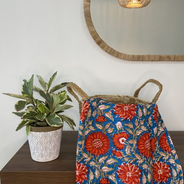 Pre-order hand block printed cotton blue & red floral 079