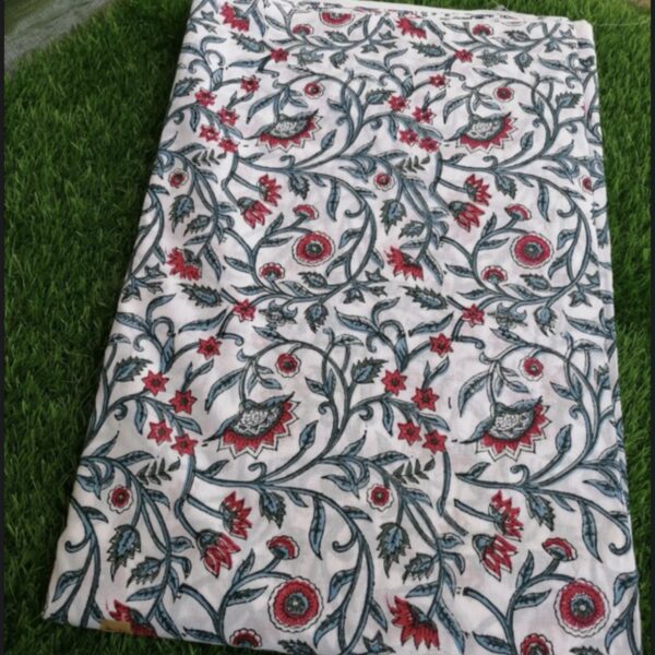 Pre-order hand block printed cotton white base and red floral 135